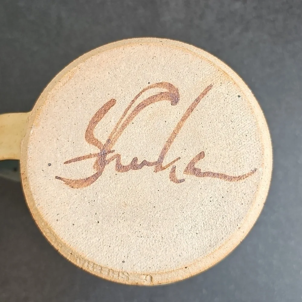 Carl Sheehan Signed Blue Studio Pottery Fire Hole Bozeman MT Signed 4.5" Mug - Picture 6 of 6